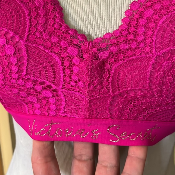 VICTORIA SECRET Size 36C PINK Barbie Wireless Lace Pad Cup Glitter Logo $69 NEW - Picture 12 of 15